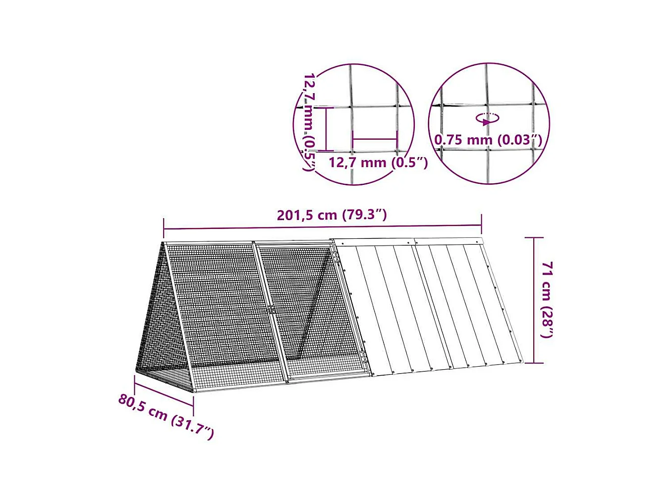 Borlänge  Cage pour lapin Gris 201,5x80,5x71 cm Acier galvanisé