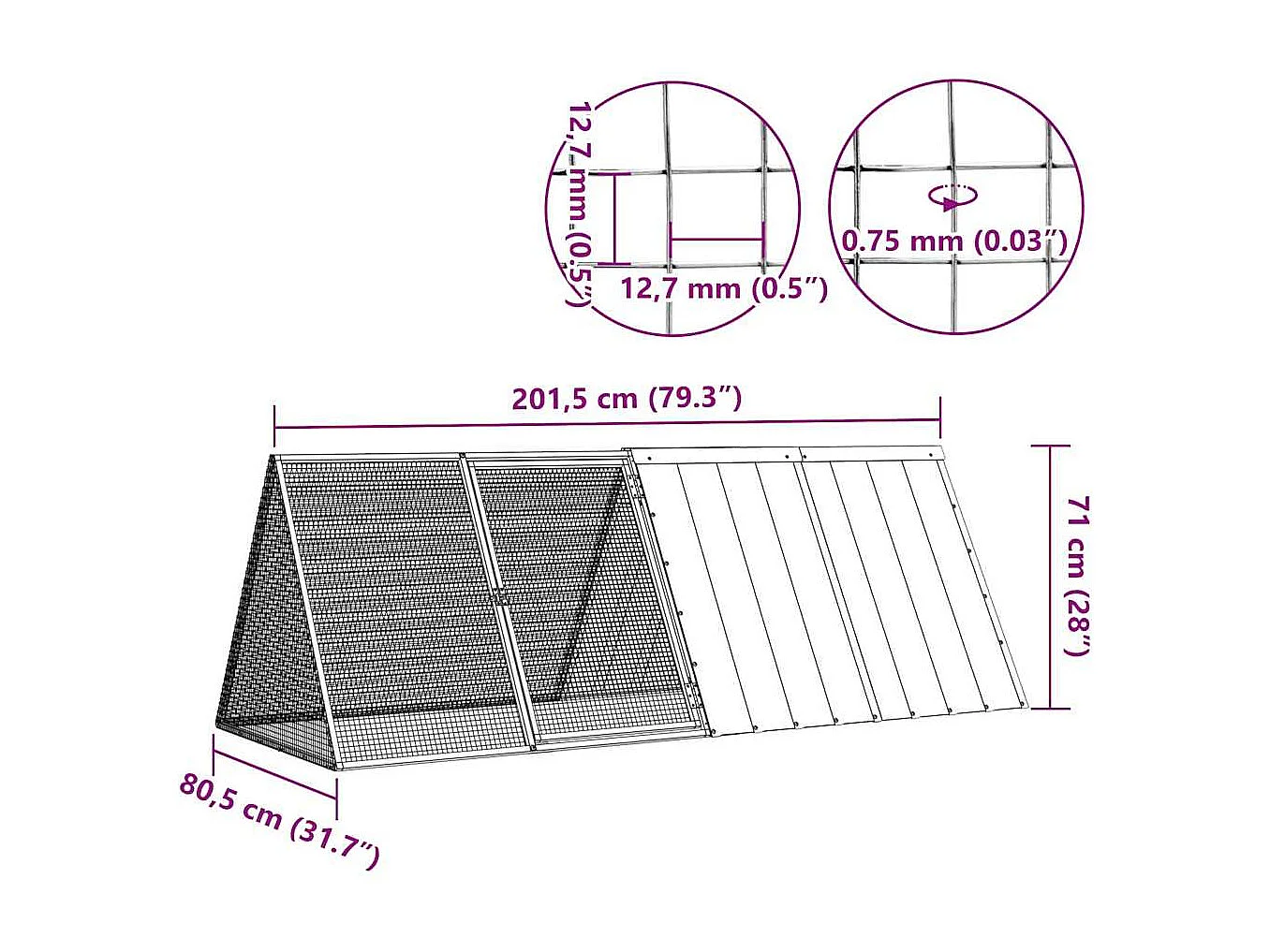 Borlänge  Cage pour lapin Gris 201,5x80,5x71 cm Acier galvanisé