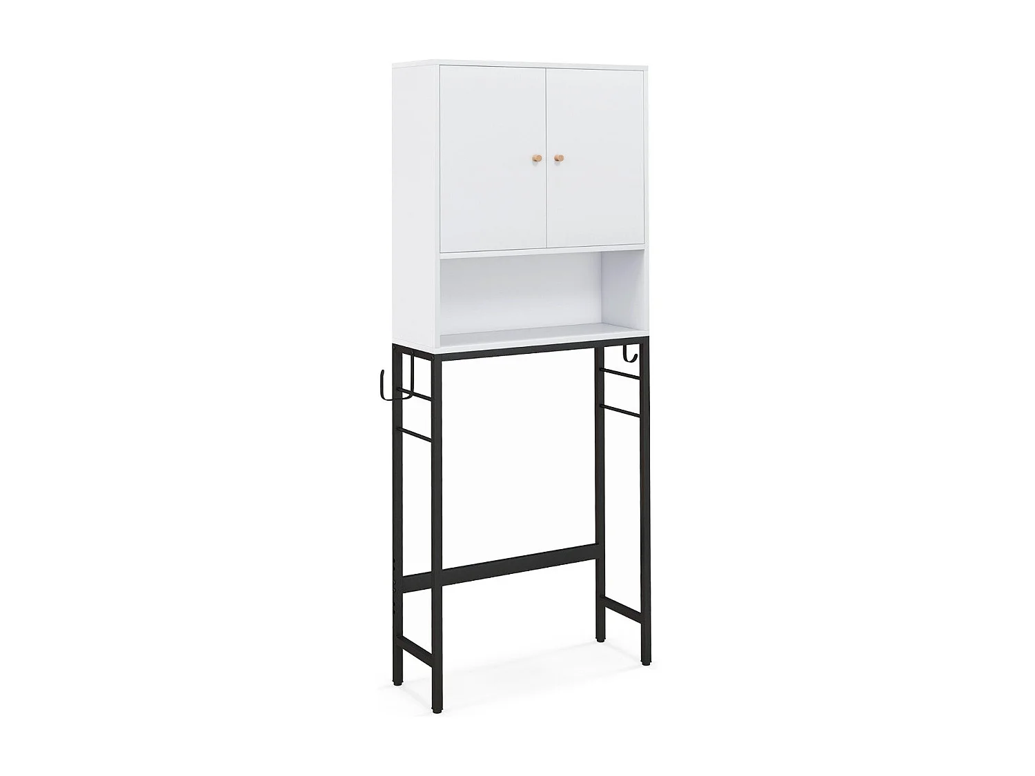 Armadio sopra il wc, Supporto per wc autoportante con 2 porte ripiano regolabile Bianco