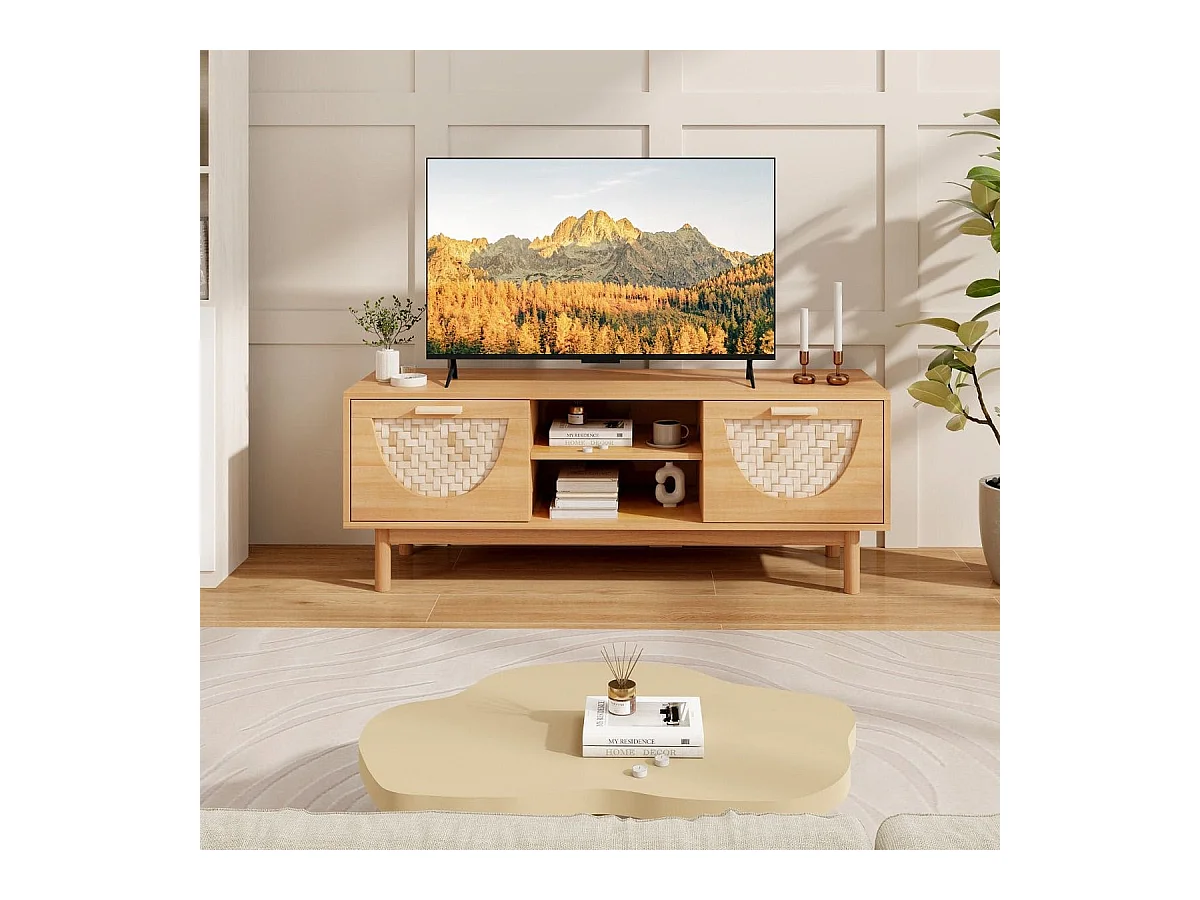 TV Schrank mit 2 Schubladen & Offenen Regalen für TVs bis 55 Zoll TV Lowboard Fernsehschrank