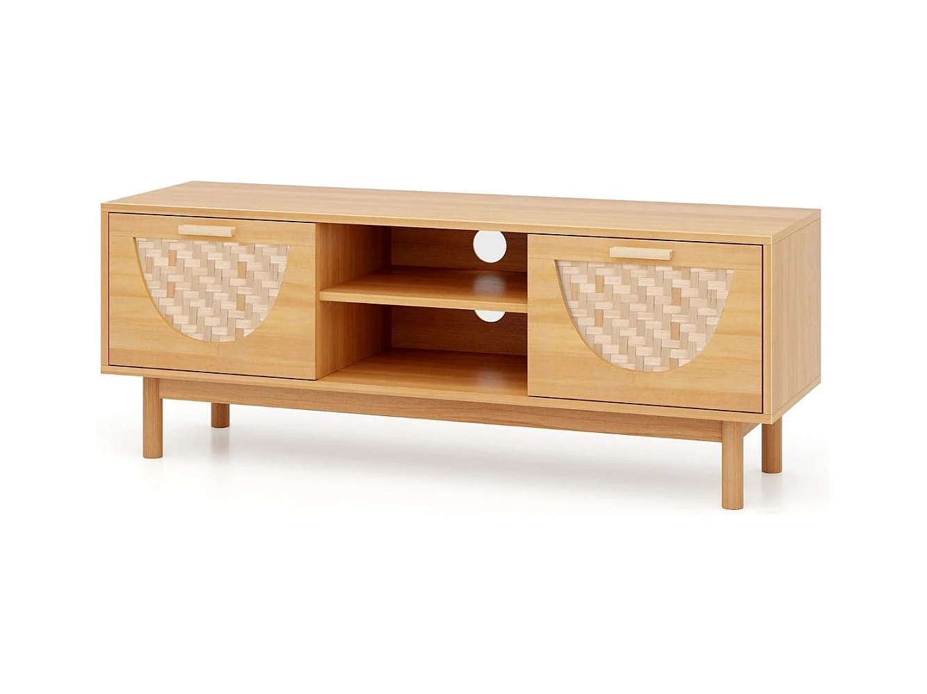 TV Schrank mit 2 Schubladen & Offenen Regalen für TVs bis 55 Zoll TV Lowboard Fernsehschrank