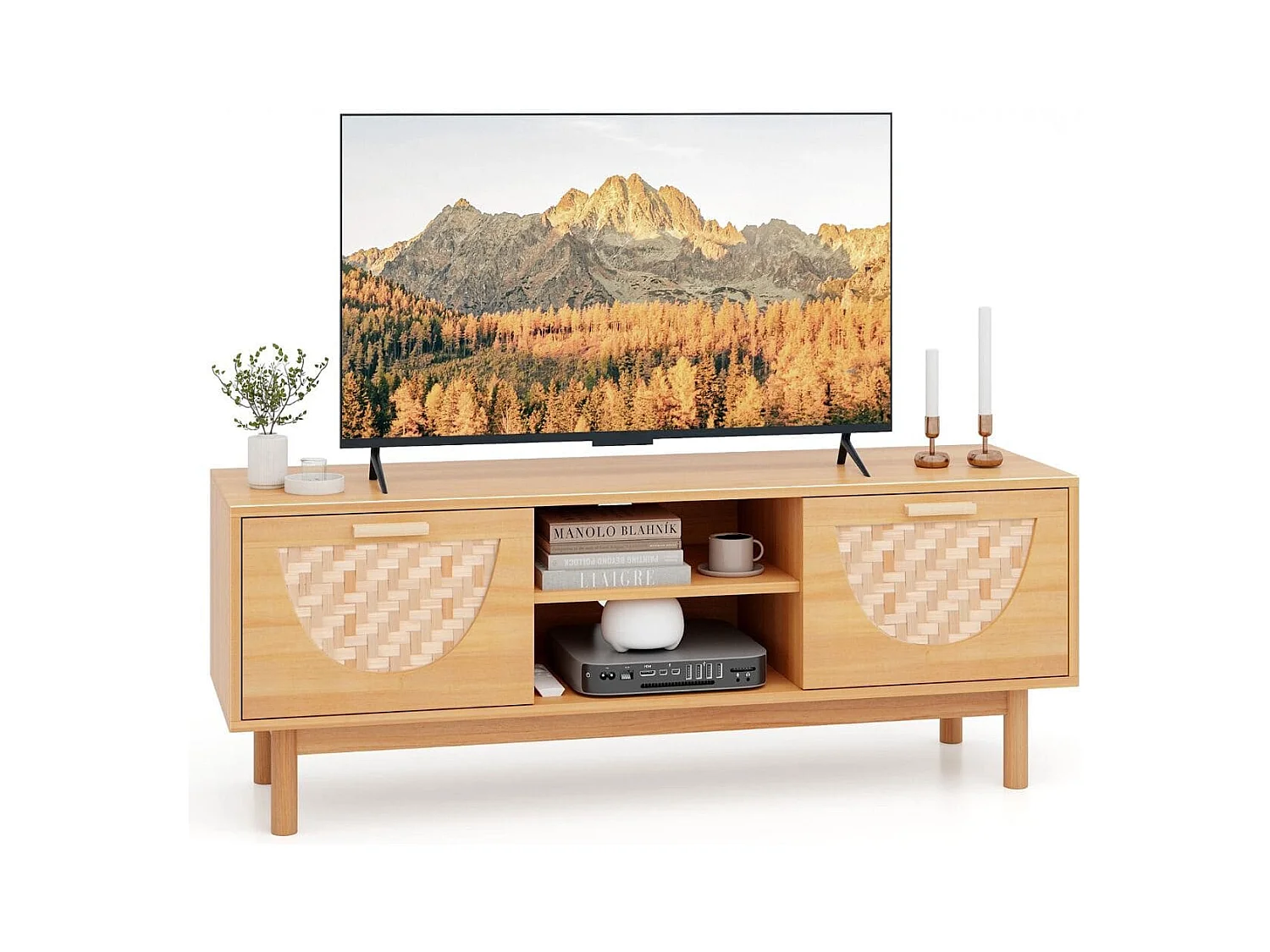 TV Schrank mit 2 Schubladen & Offenen Regalen für TVs bis 55 Zoll TV Lowboard Fernsehschrank