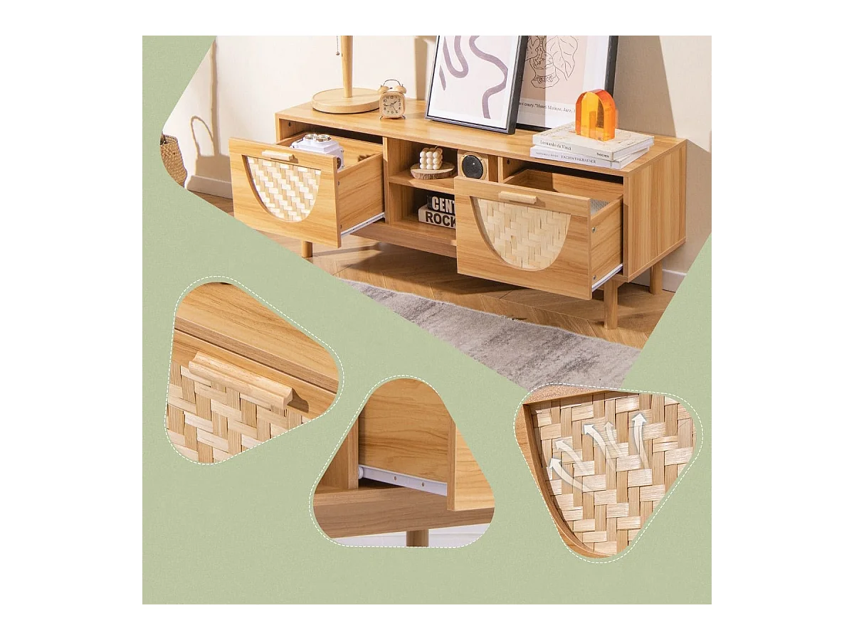 TV Schrank mit 2 Schubladen & Offenen Regalen für TVs bis 55 Zoll TV Lowboard Fernsehschrank