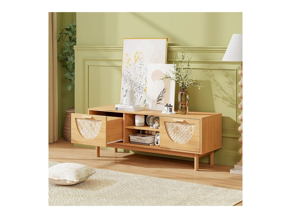 TV Schrank mit 2 Schubladen & Offenen Regalen für TVs bis 55 Zoll TV Lowboard Fernsehschrank