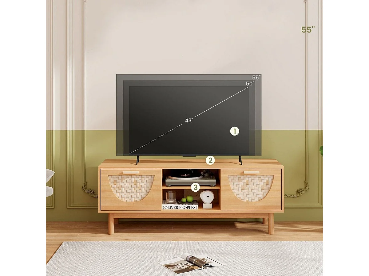 TV Schrank mit 2 Schubladen & Offenen Regalen für TVs bis 55 Zoll TV Lowboard Fernsehschrank