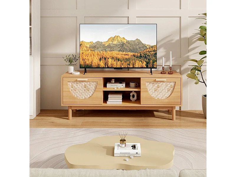 TV Schrank mit 2 Schubladen & Offenen Regalen für TVs bis 55 Zoll TV Lowboard Fernsehschrank