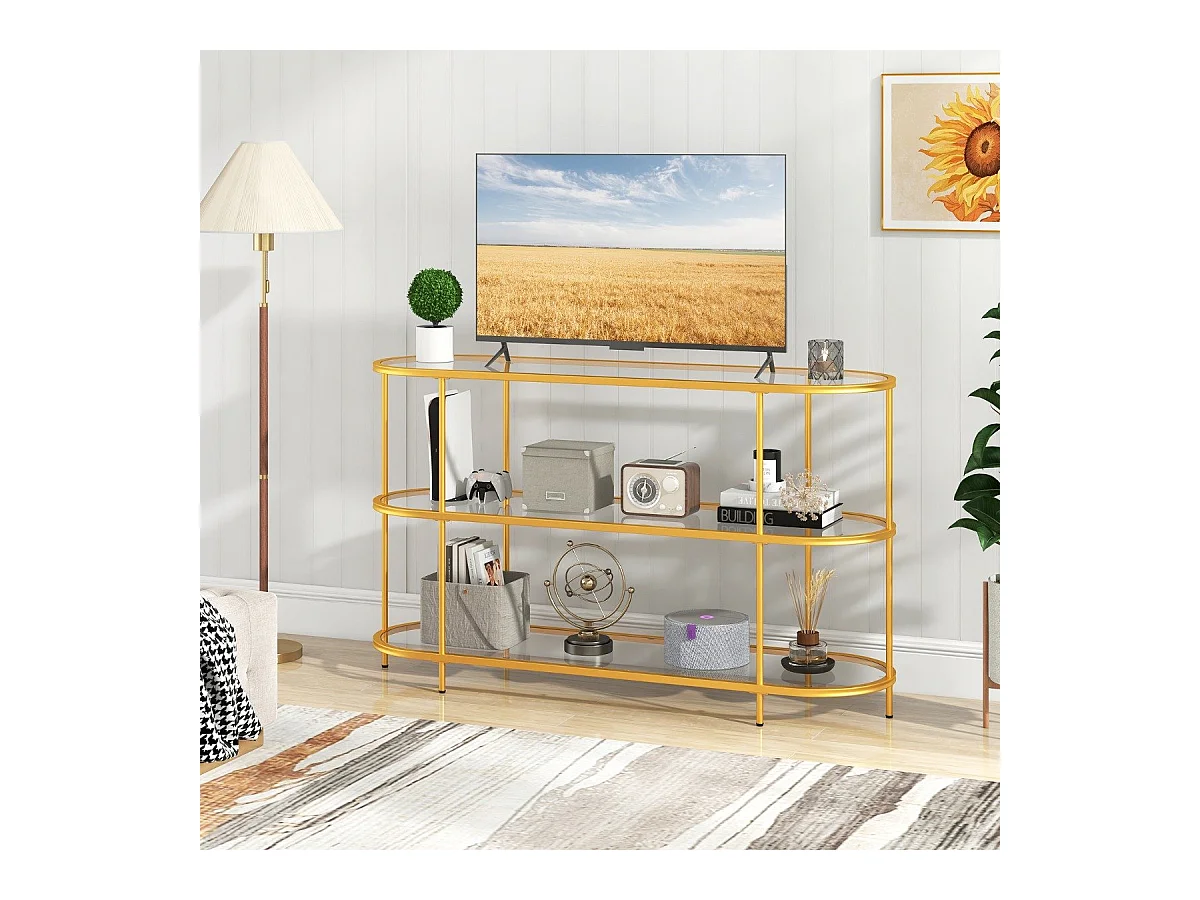 3-stöckiger TV-Schrank Fernsehtisch für Fernseher bis zu 65 Zoll Gold 140 x 41 x 82 cm