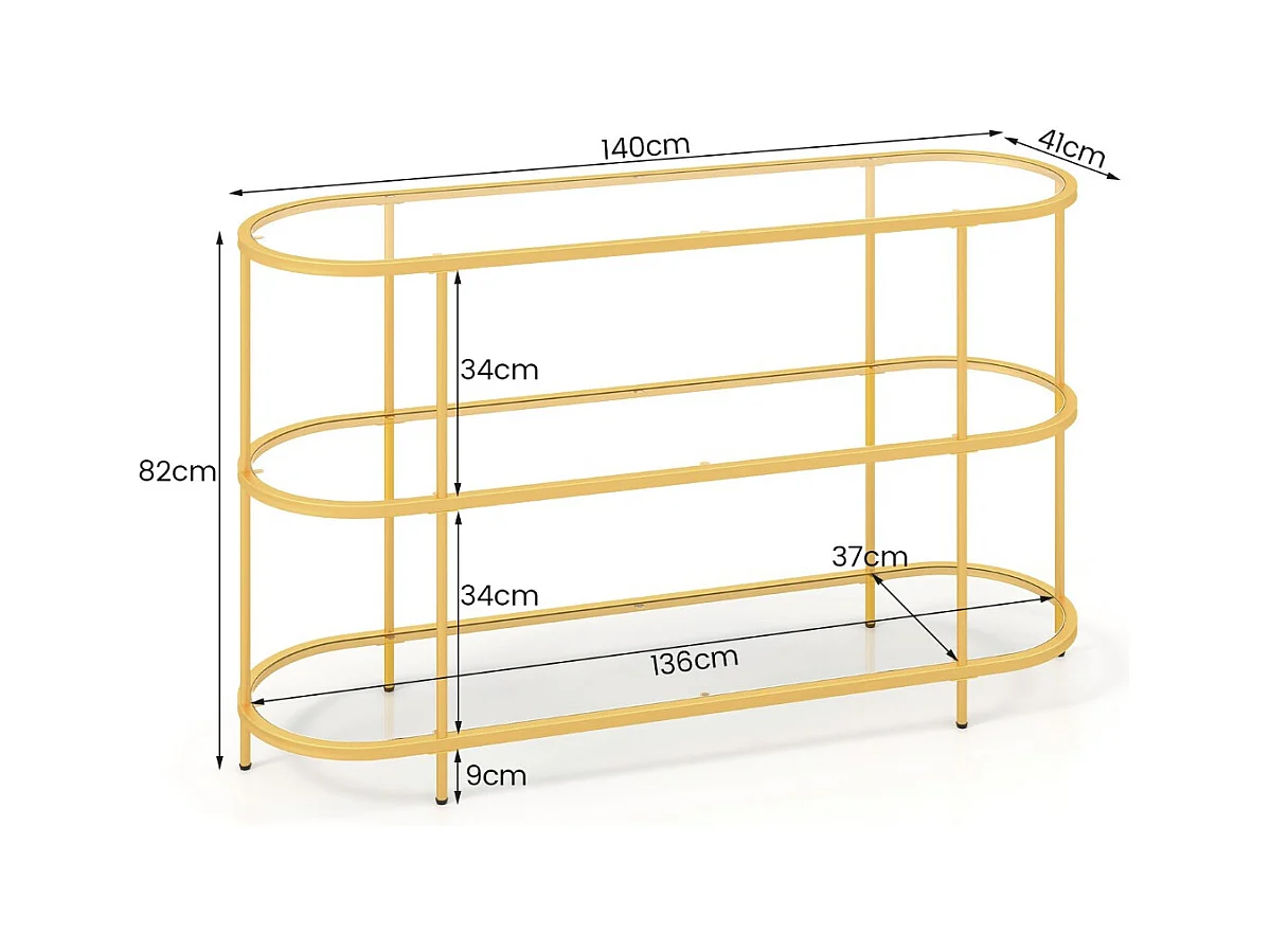 3-stöckiger TV-Schrank Fernsehtisch für Fernseher bis zu 65 Zoll Gold 140 x 41 x 82 cm