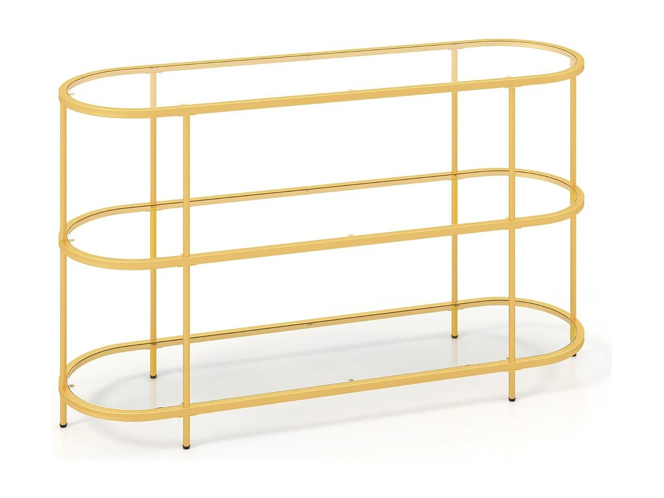 Table Console à 3 Niveaux Meuble TV pour Téléviseurs Jusqu'à 65 Pouces Console TV avec Etagères en Verre Trempé Doré