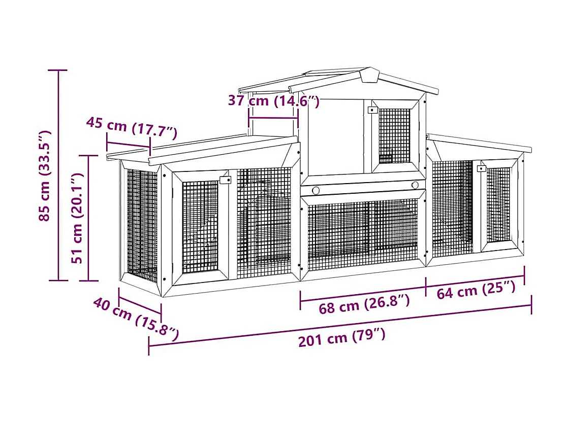 Ekim  Clapier large pour petits animaux avec toits Bois