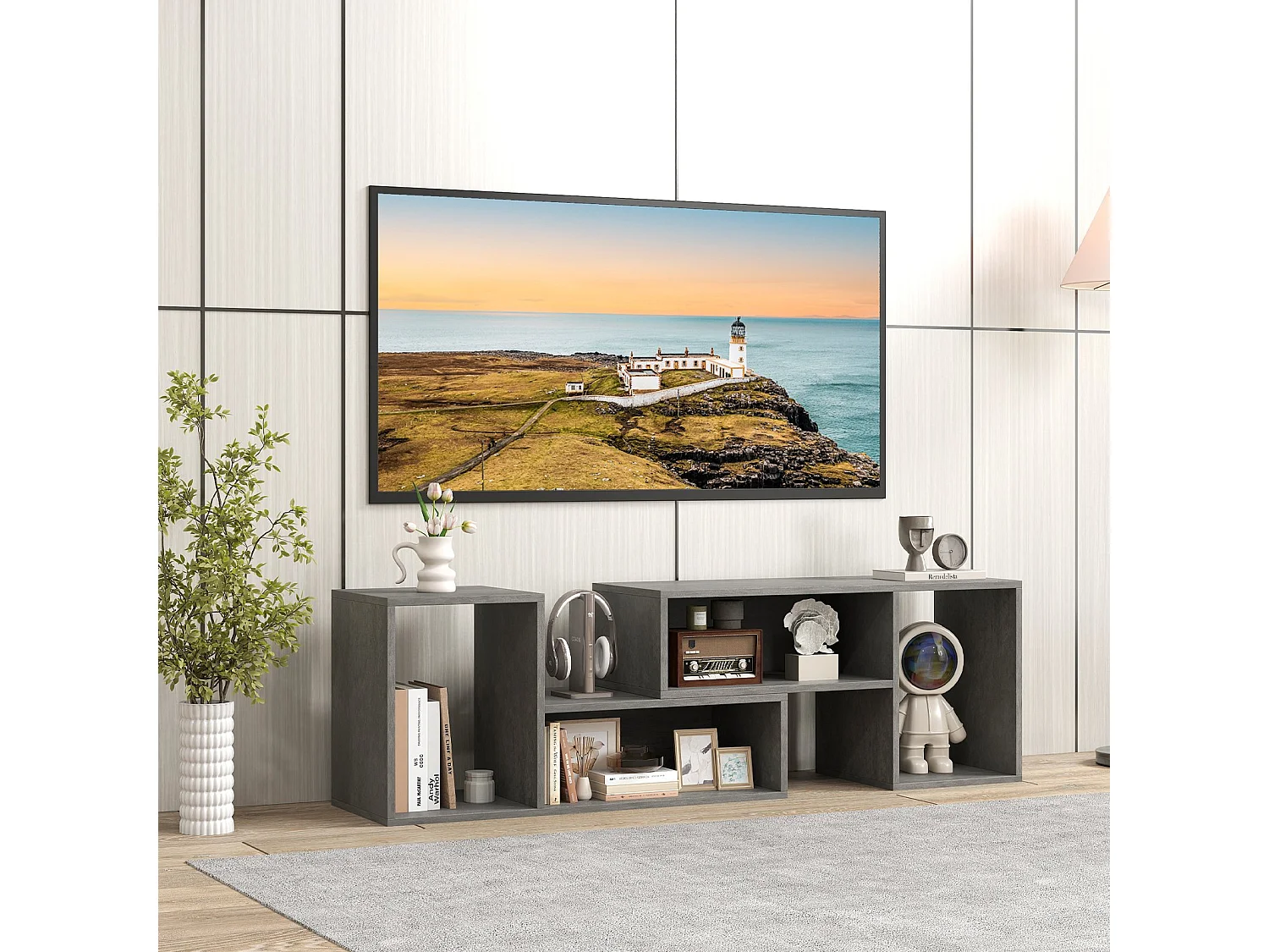 2 tlg. TV-Schrank Freie Kombination Fernsehtisch für Fernseher bis zu 60 Zoll Fernsehschrank Grau