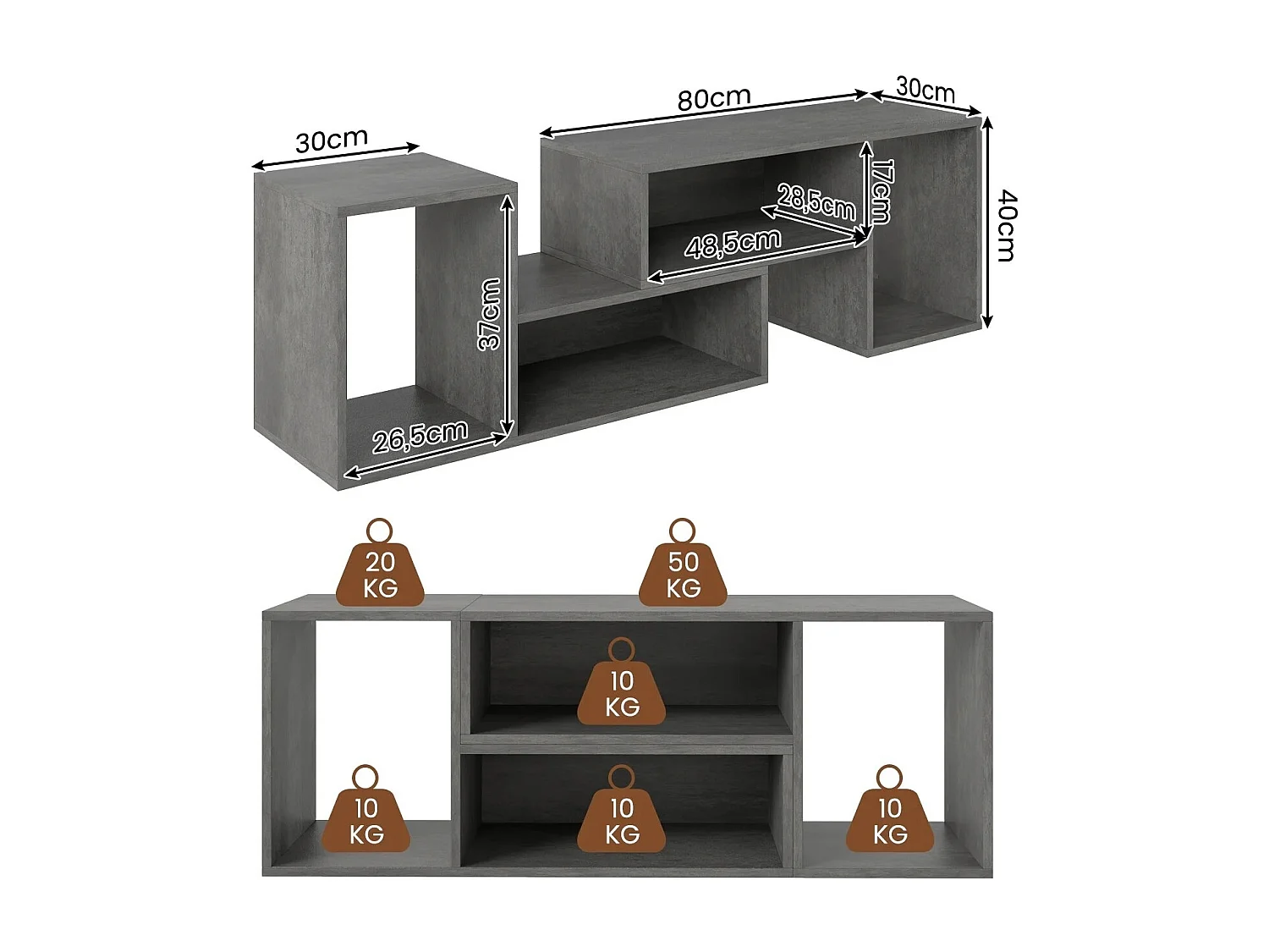 2 tlg. TV-Schrank Freie Kombination Fernsehtisch für Fernseher bis zu 60 Zoll Fernsehschrank Grau