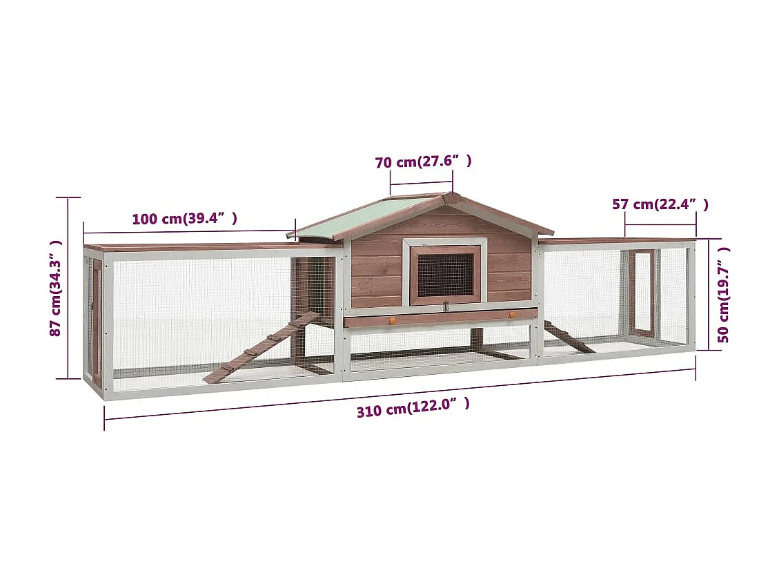 Coalton  Clapier Moka 310x70x87 cm Pin massif et sapin