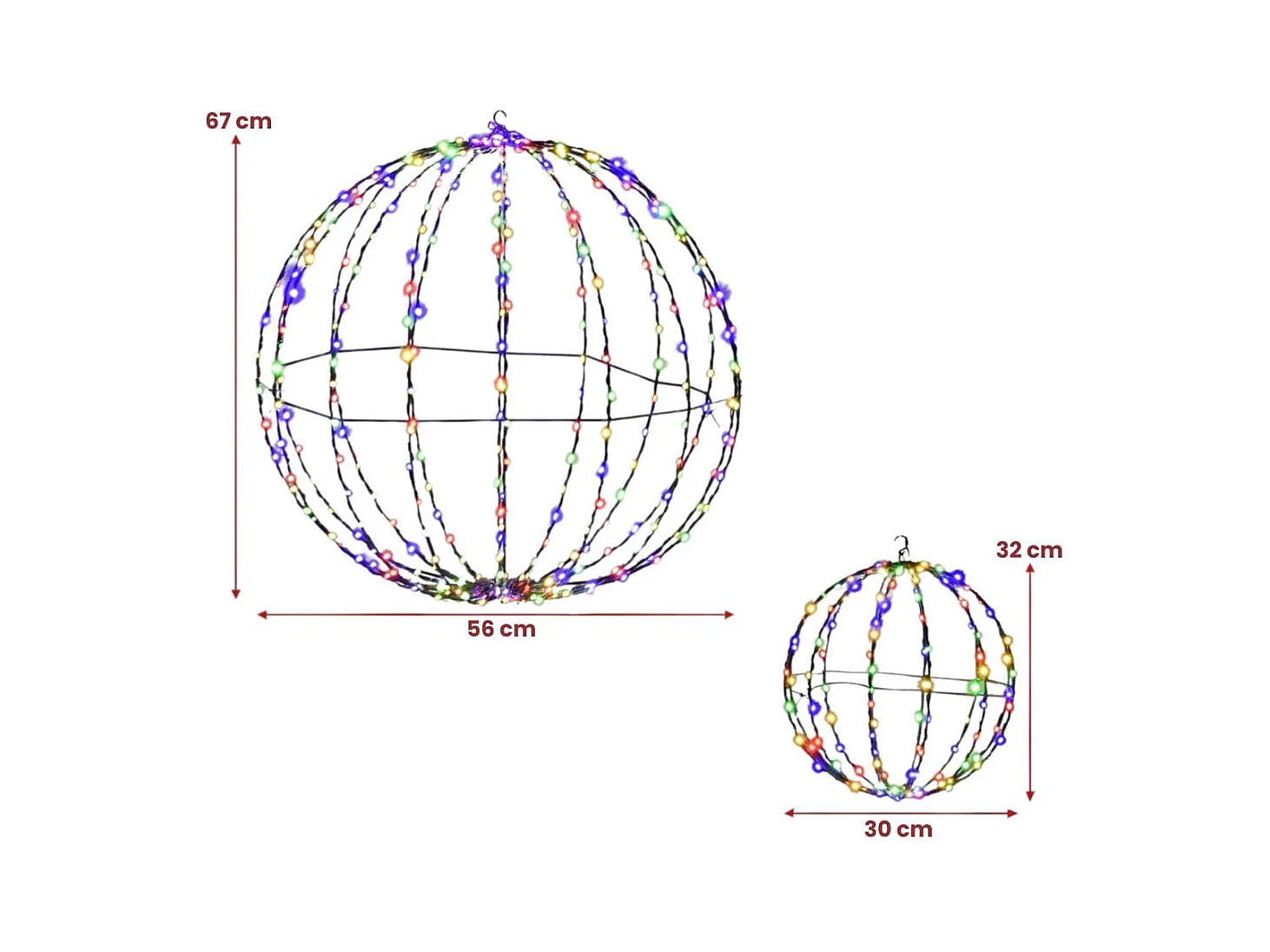 Lot de 2 Boules de Noël Pré-Eclairées Sphère Pliable Eclairée par LED avec 440 Lumières Colorées Cadre en Métal Globe Lumineux Suspendu