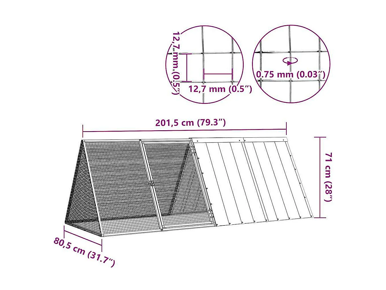 Borlänge  Cage pour lapin Anthracite 201,5x80,5x71 cm Acier galvanisé