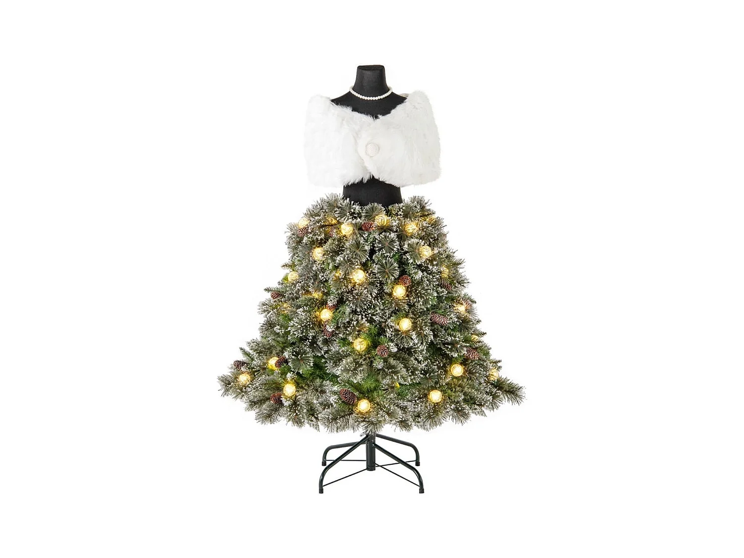 Albero di Natale artificiale con manichino pre-illuminato da 150cm, Albero di Natale a forma di abito con 50 luci a LED