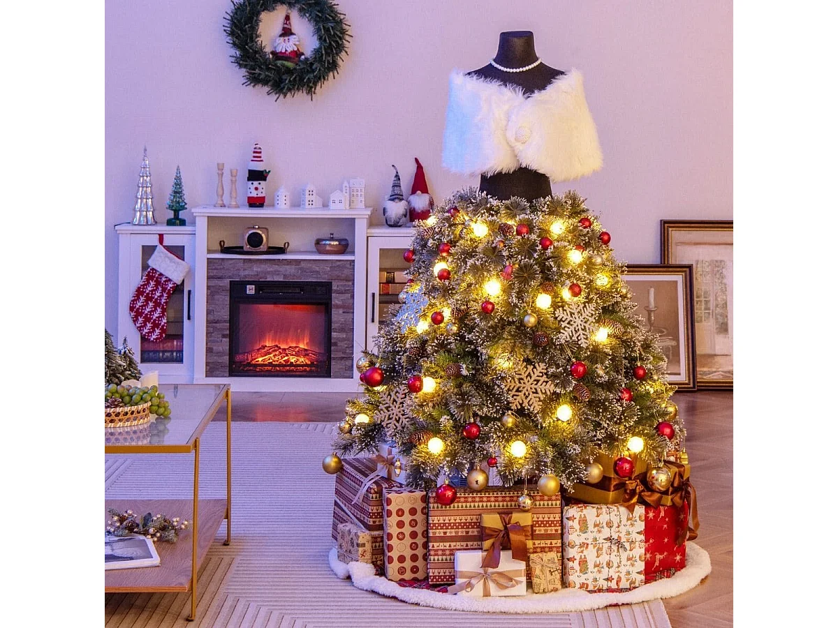 Sapin de Noël Artificiel Pré-éclairé de 150 cm en Forme de Jupe de Mannequin 465 Pointes de Branches 50 Boules LED 36 Pommes de Pin