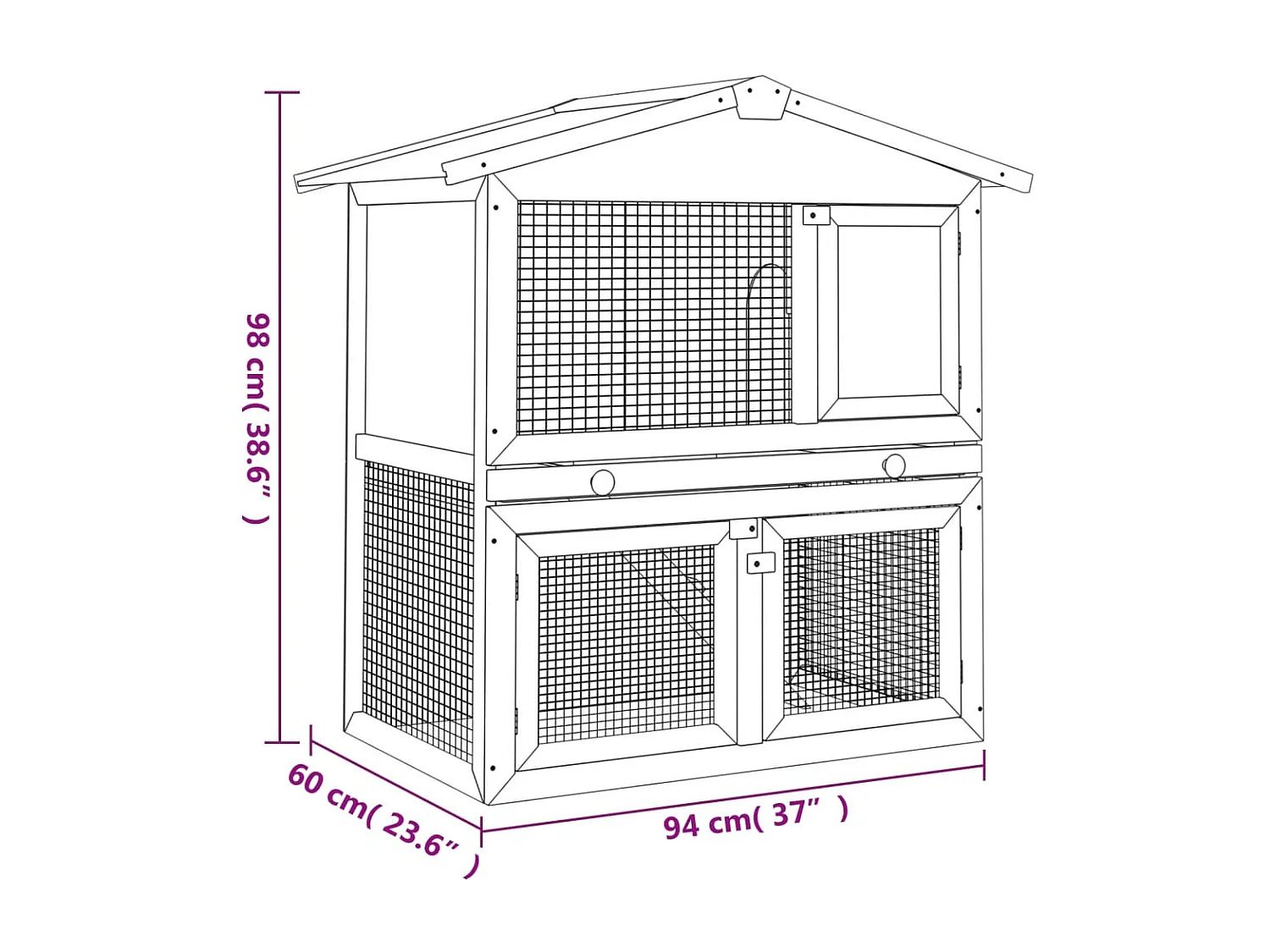 Jacqueline Paz  Clapier d'extérieur 3 portes Marron Bois