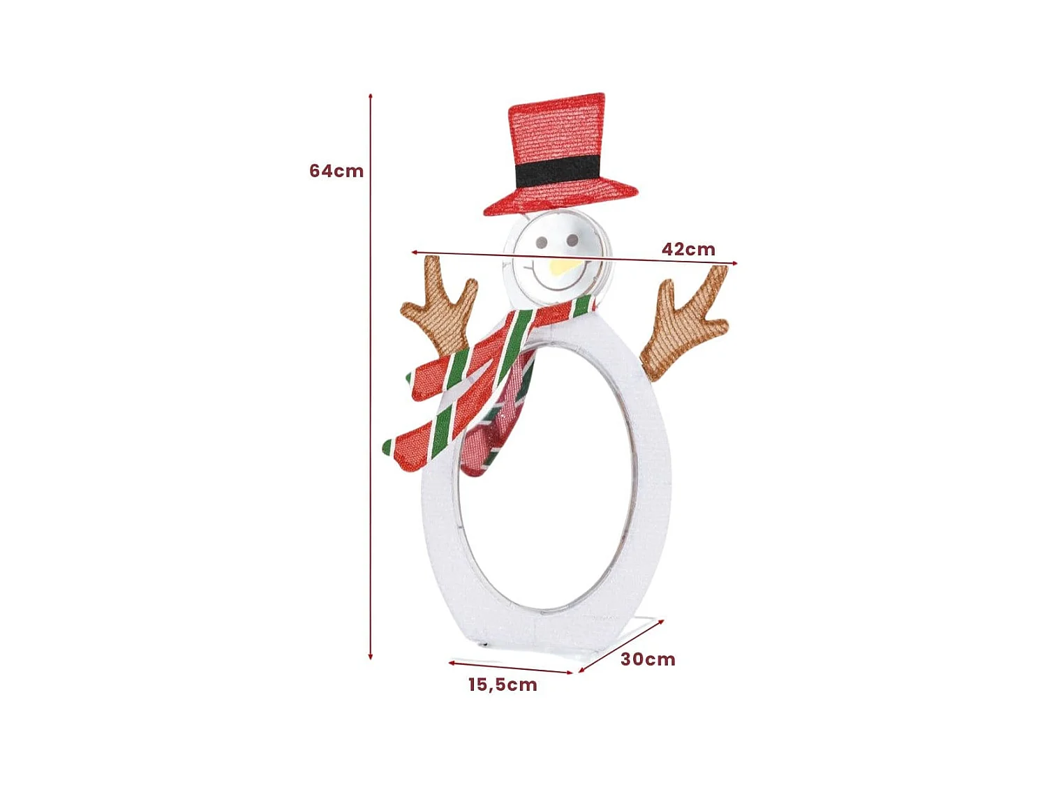 Décoration de Noël 2D Bonhomme de Neige Pré-éclairé de 75 Perles de Lumière LED 2 Miroirs Lumineux Infinis Chapeau Haut de Forme Echarpe