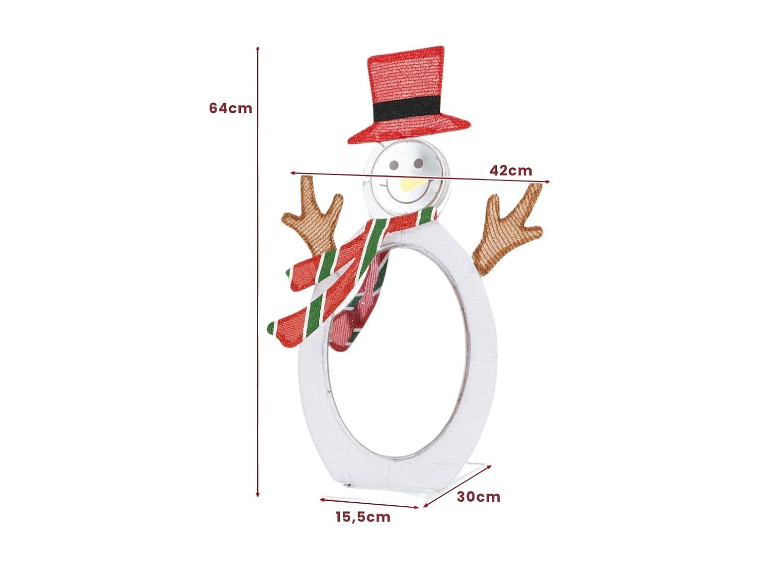 Décoration de Noël 2D Bonhomme de Neige Pré-éclairé de 75 Perles de Lumière LED 2 Miroirs Lumineux Infinis Chapeau Haut de Forme Echarpe