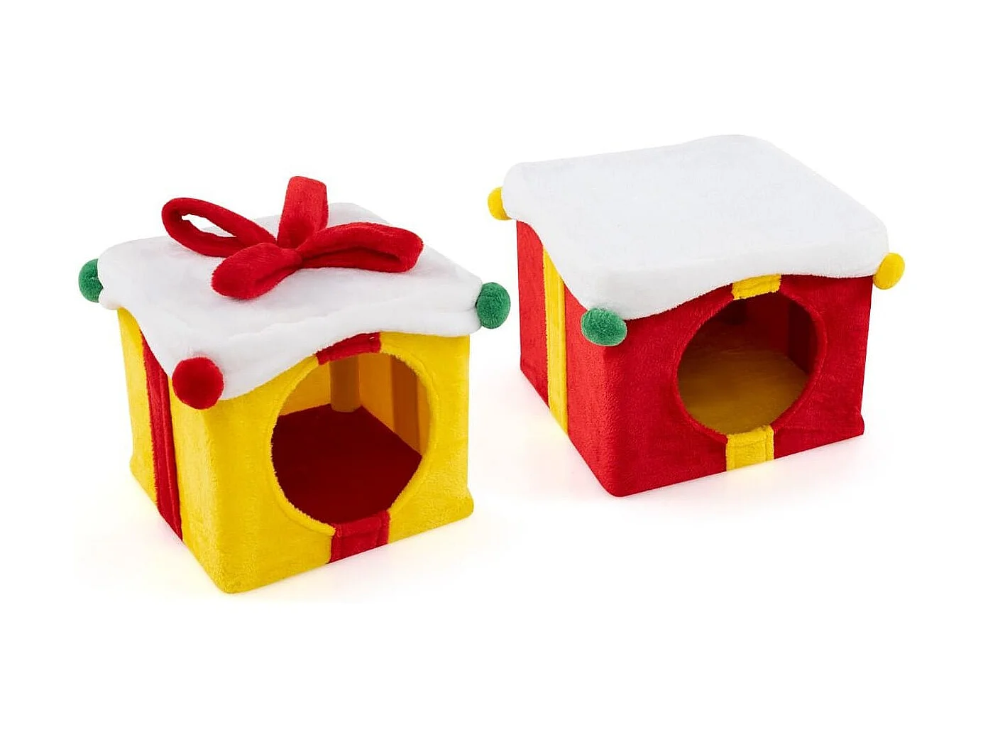 2-stöckige Weihnachten Katzenhöhle mit Schleife & Ball Stapelbare Geschenkboxen Katzenhaus