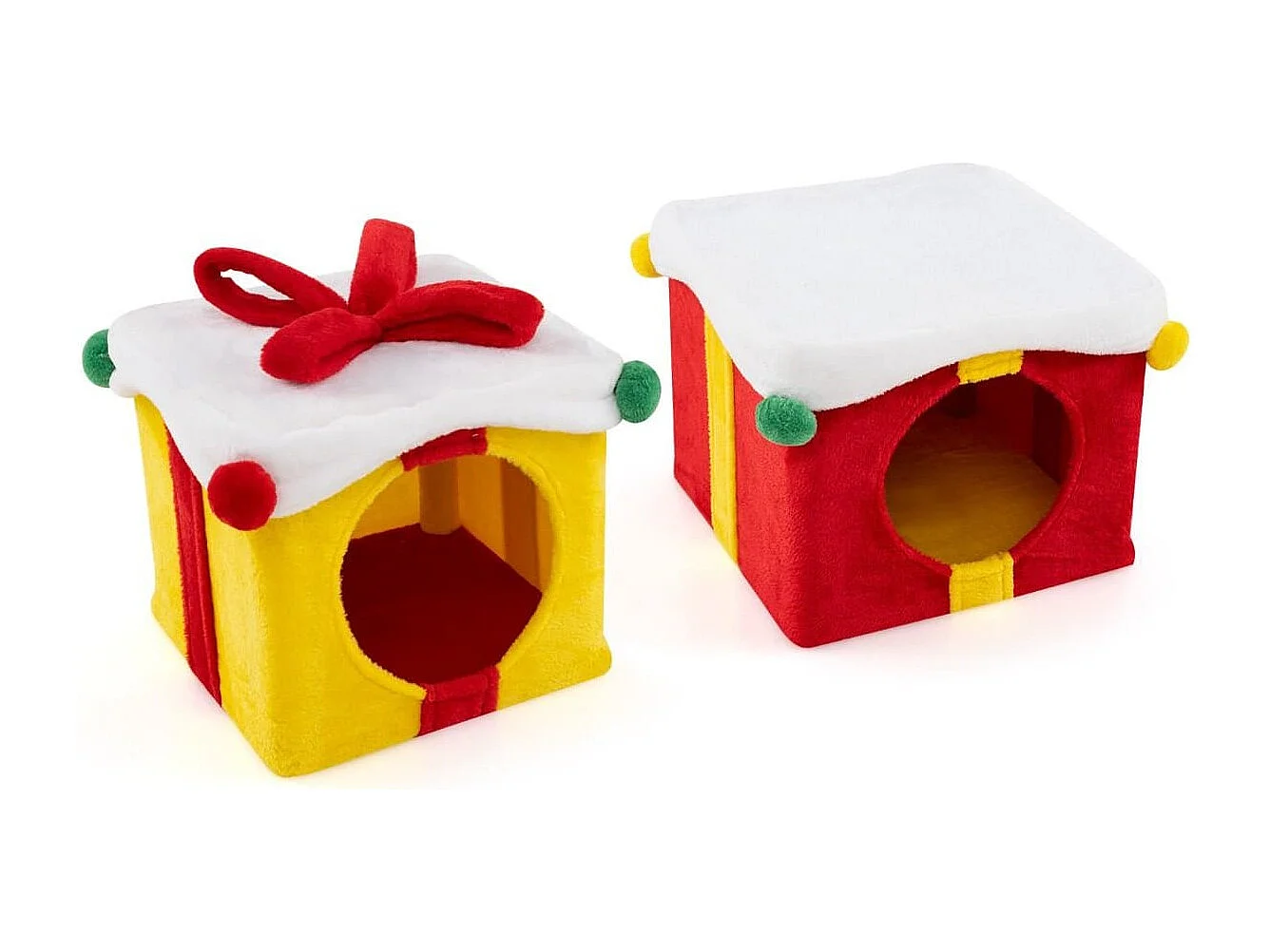 2-stöckige Weihnachten Katzenhöhle mit Schleife & Ball Stapelbare Geschenkboxen Katzenhaus