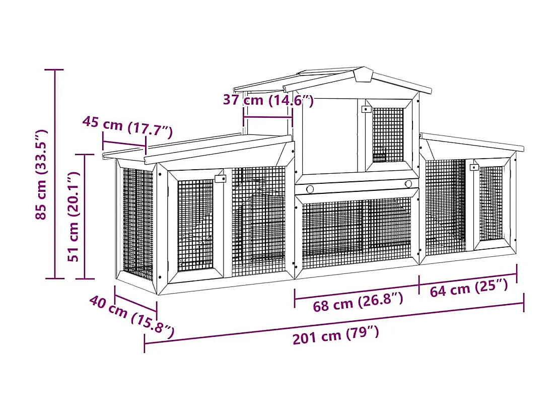 Ekim  Clapier large d'extérieur Gris et blanc 201x45x85 cm Bois
