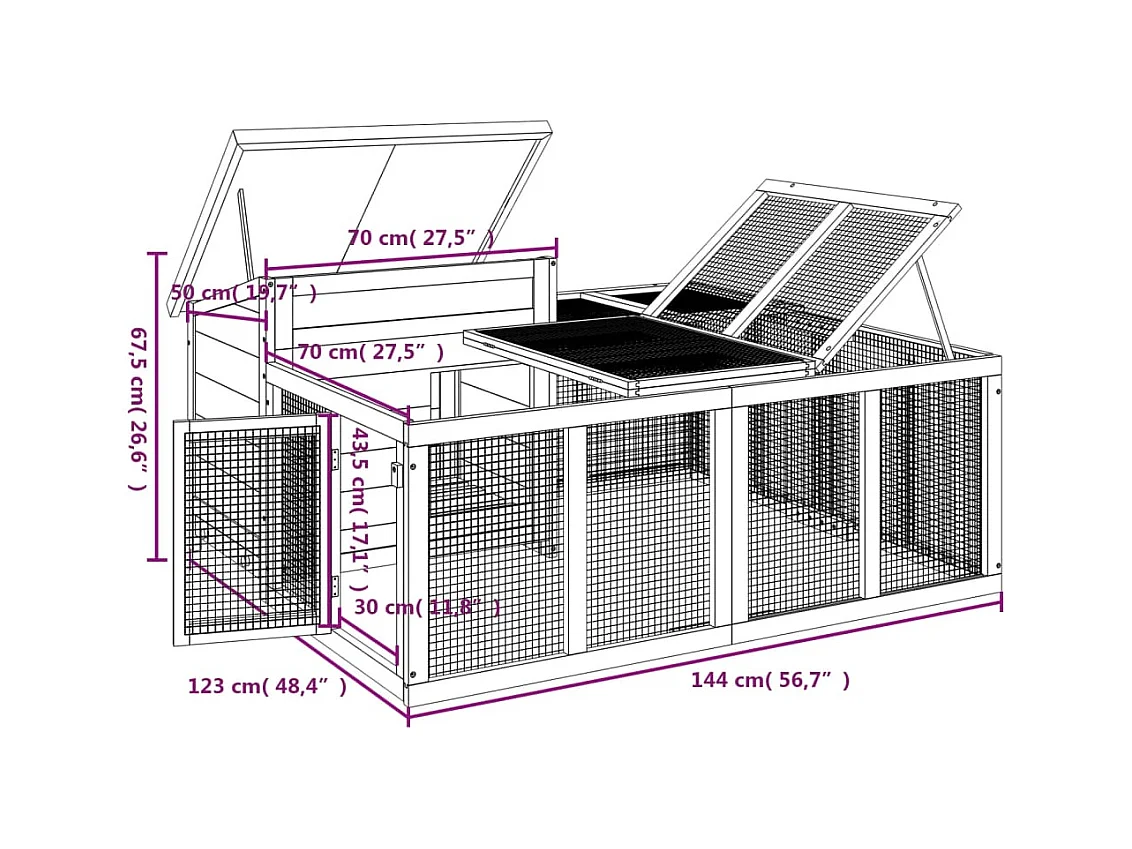 Pierre-Armand-Luc  Clapier gris 144x123x67,5 cm bois de pin massif