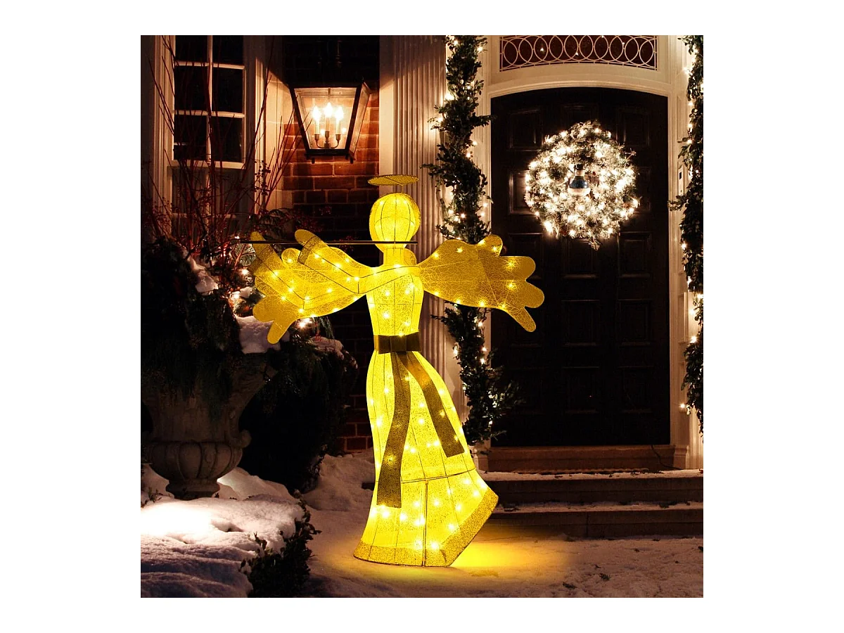 Décoration de Noël en Forme d'Ange Illuminé Décoration de Noël Artificielle 100 Lumières LED 4 Piquets 10 Attaches Zippées