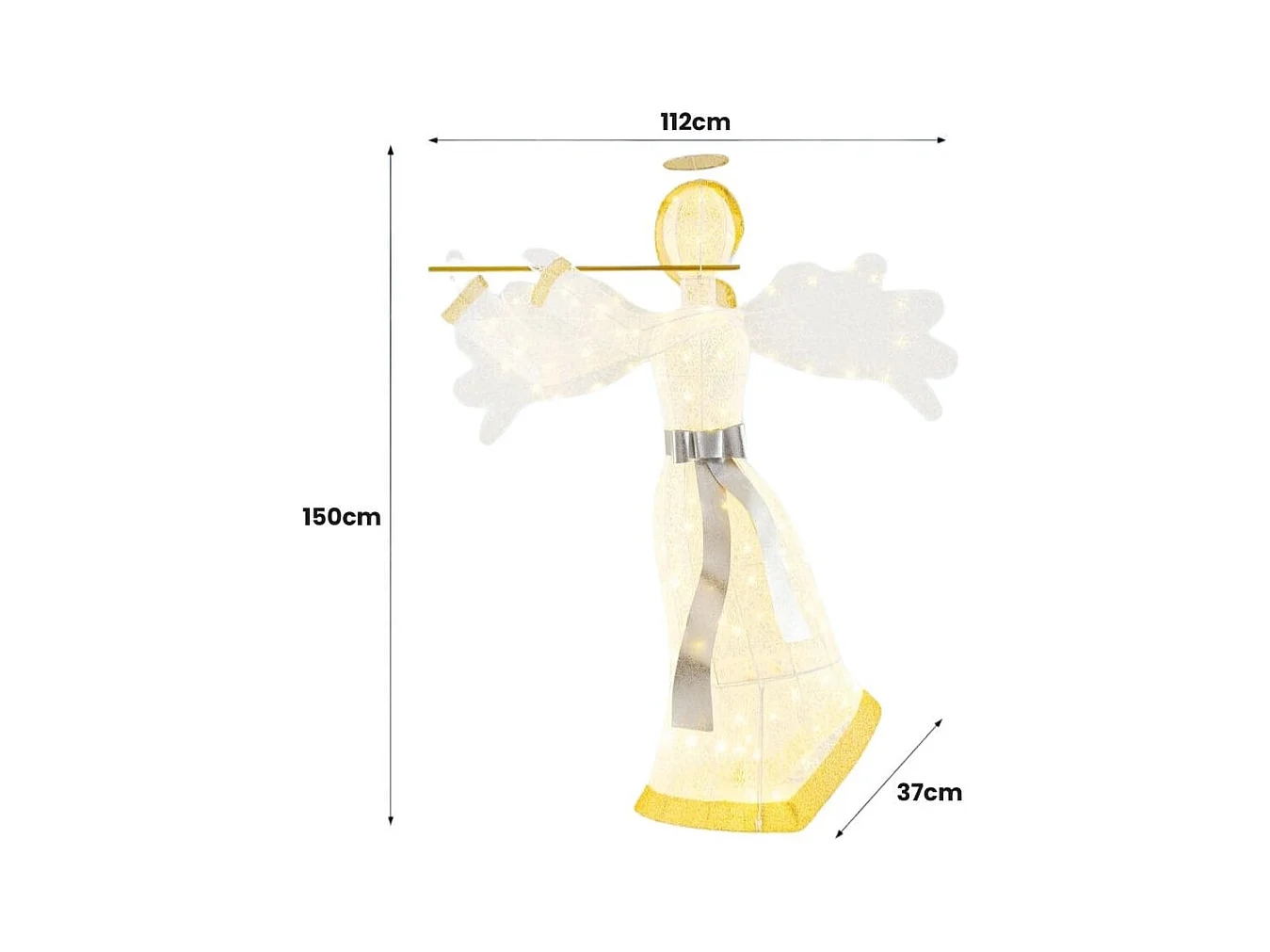Décoration de Noël en Forme d'Ange Illuminé Décoration de Noël Artificielle 100 Lumières LED 4 Piquets 10 Attaches Zippées