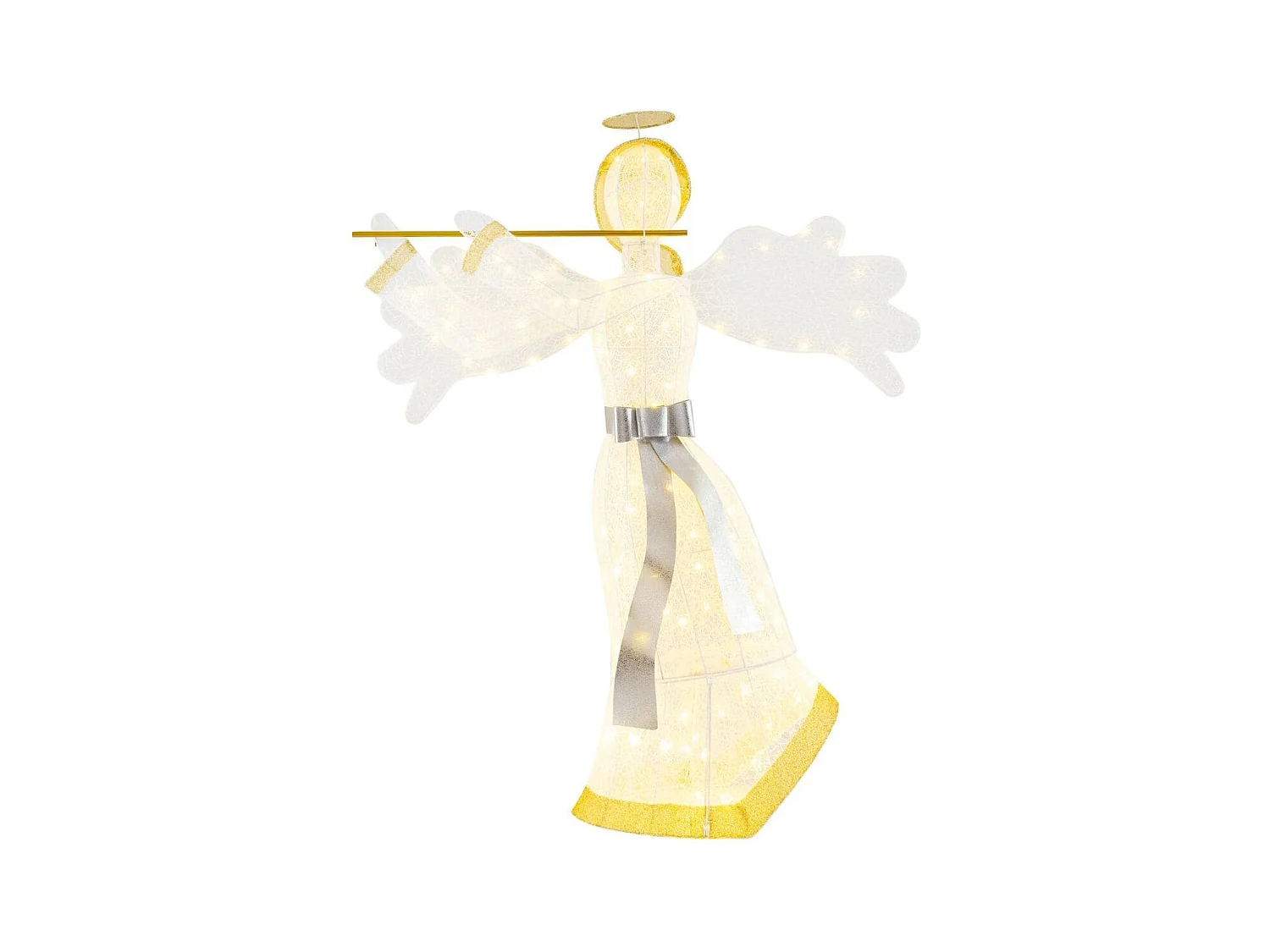 Décoration de Noël en Forme d'Ange Illuminé Décoration de Noël Artificielle 100 Lumières LED 4 Piquets 10 Attaches Zippées