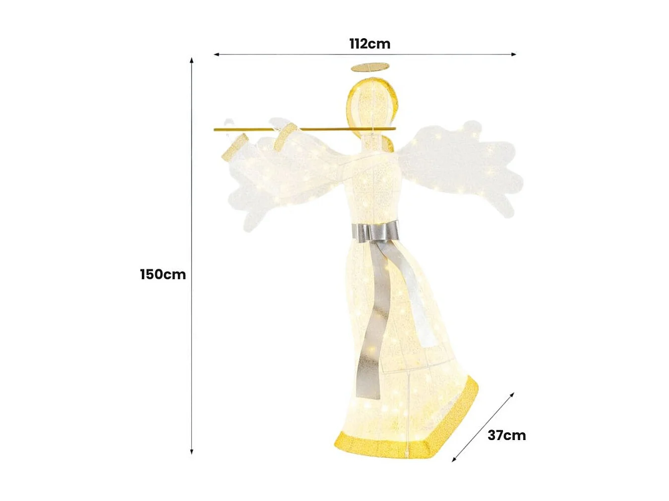 Décoration de Noël en Forme d'Ange Illuminé Décoration de Noël Artificielle 100 Lumières LED 4 Piquets 10 Attaches Zippées