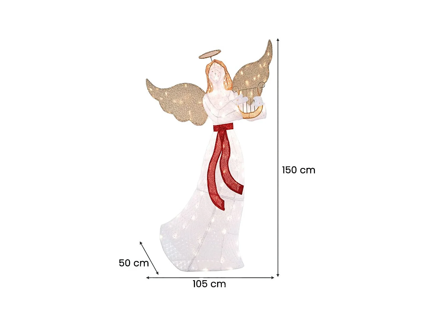 Angelo illuminato con arpa 120 luci LED aureola fascette e picchetti da terra, Decorazione di natale illuminata