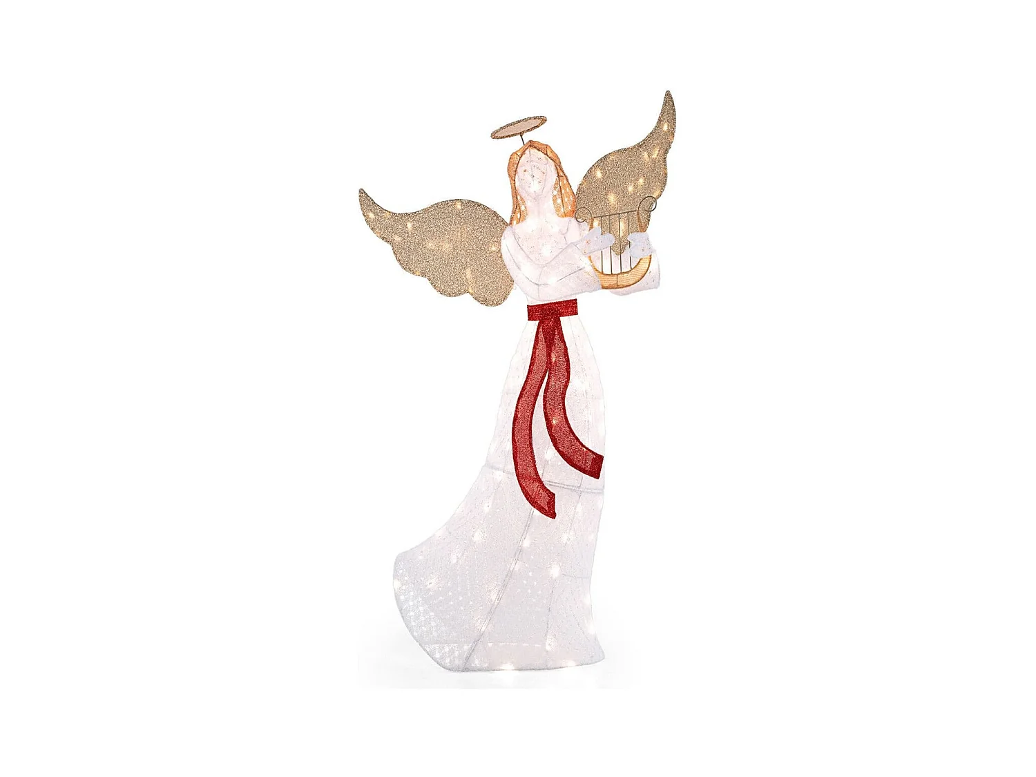 Angelo illuminato con arpa 120 luci LED aureola fascette e picchetti da terra, Decorazione di natale illuminata