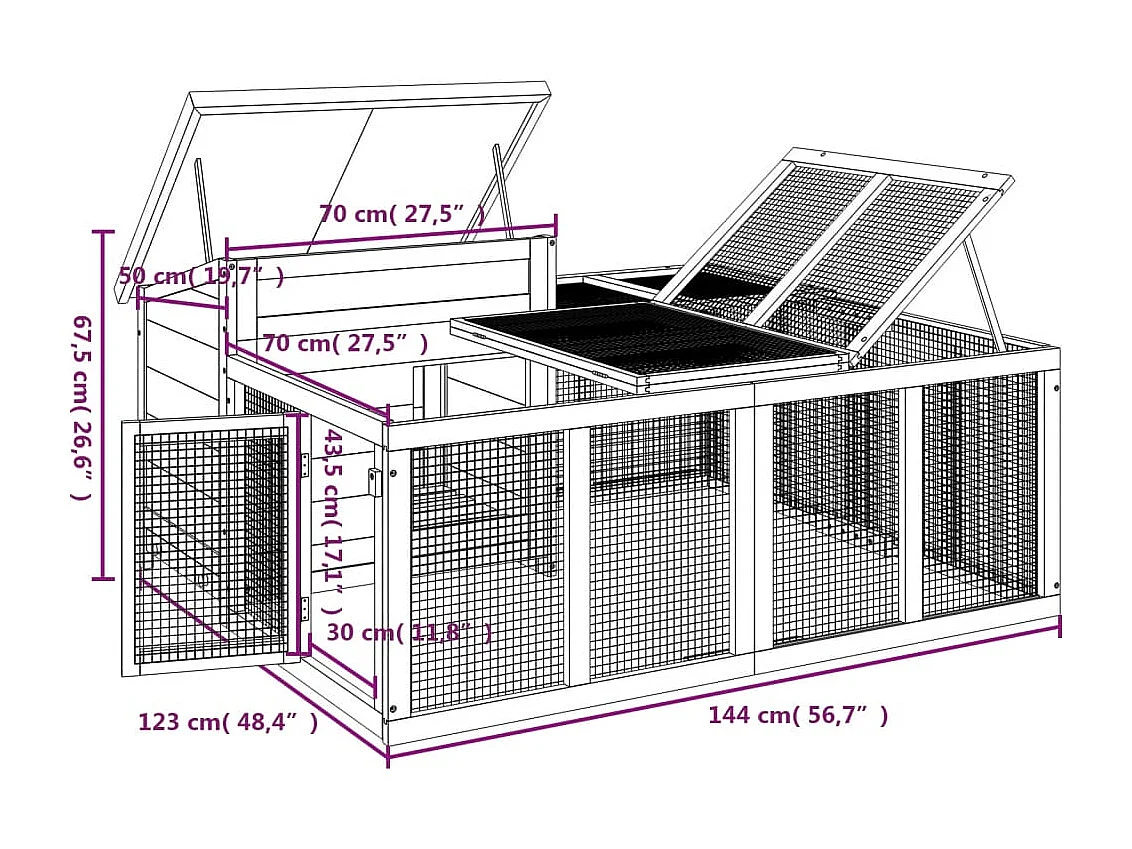 Pierre-Armand-Luc  Clapier marron 144x123x67,5 cm bois de pin massif