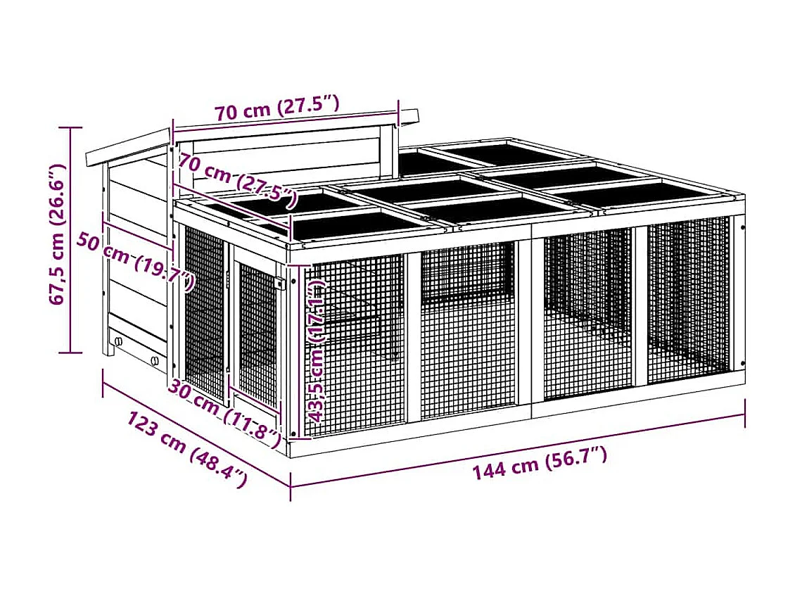 Pierre-Armand-Luc  Clapier marron 144x123x67,5 cm bois de pin massif