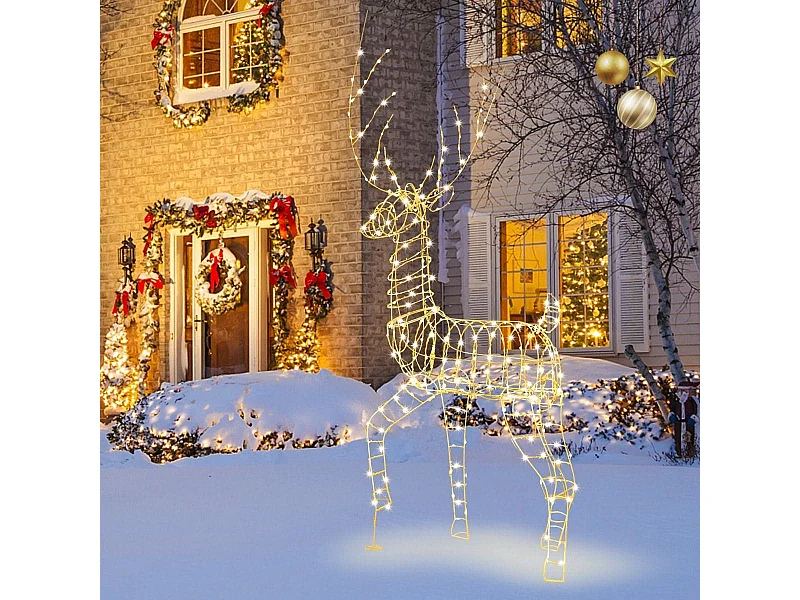 LED Rentier groß beleuchtete Weihnachtsdeko 186 cm Weihnachtsfigur mit 300 warmweißen Lichtern
