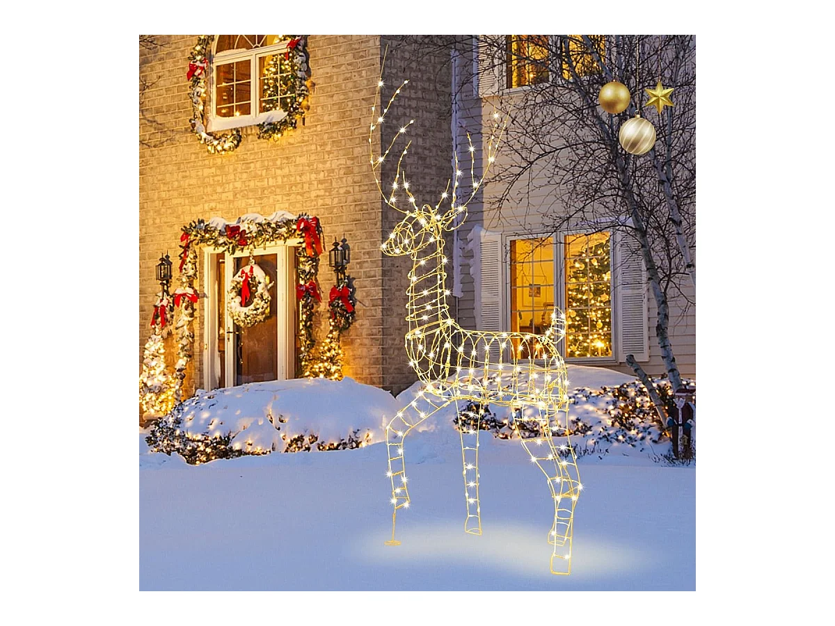 LED Rentier groß beleuchtete Weihnachtsdeko 186 cm Weihnachtsfigur mit 300 warmweißen Lichtern