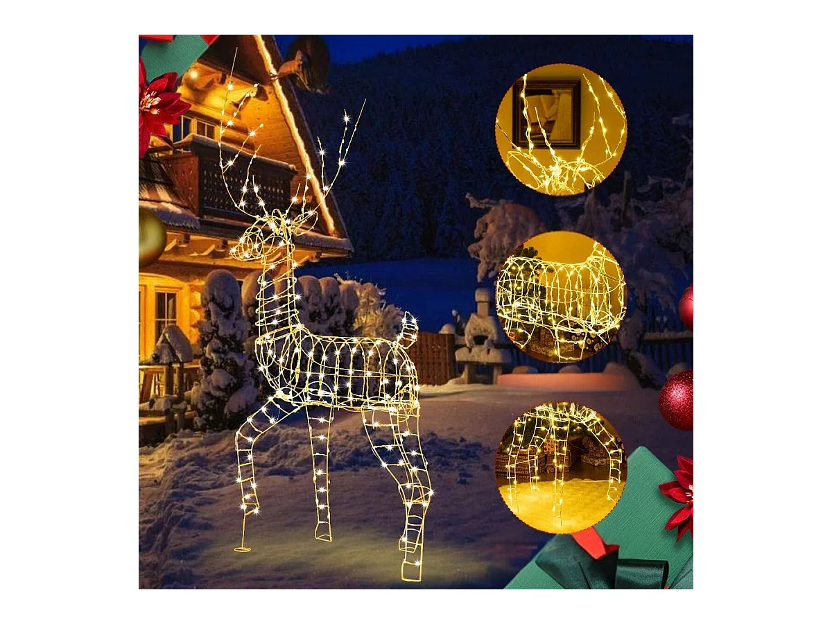 LED Rentier groß beleuchtete Weihnachtsdeko 186 cm Weihnachtsfigur mit 300 warmweißen Lichtern