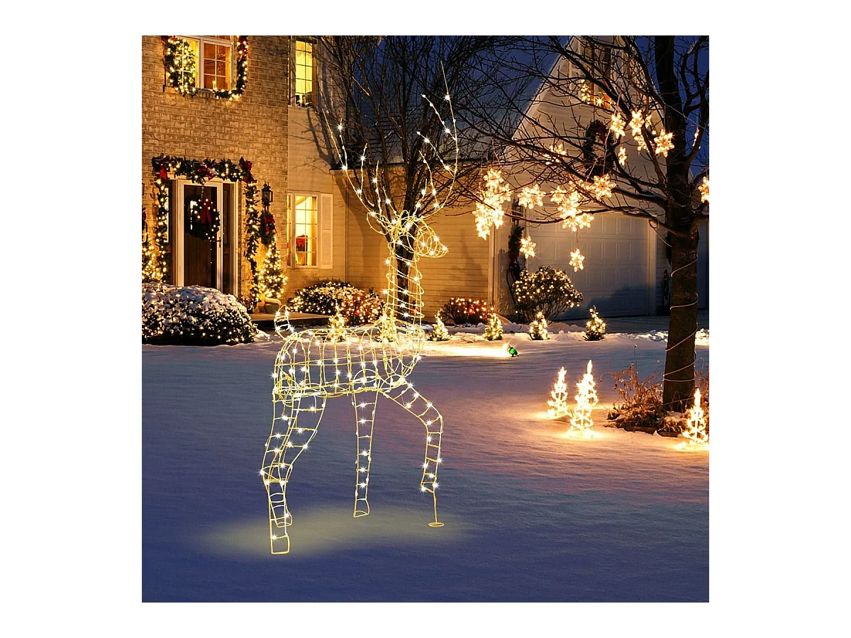 LED Rentier groß beleuchtete Weihnachtsdeko 186 cm Weihnachtsfigur mit 300 warmweißen Lichtern