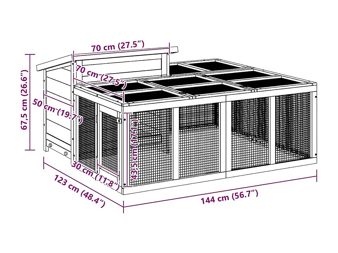 Pierre-Armand-Luc  Clapier moka 144x123x67,5 cm bois de pin massif