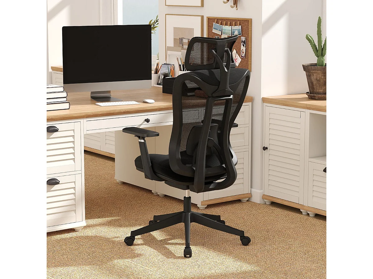 Ergonomischer Bürostuhl mit verstellbarer Lendenstütze & Kopfstütze & 3D-Armlehnen Schwarz