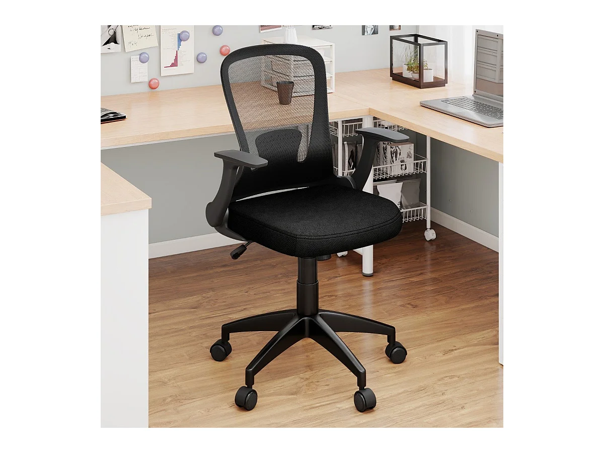 Bürostuhl ergonomischer Drehstuhl mit hochklappbaren Armlehnen & Lendenstütze