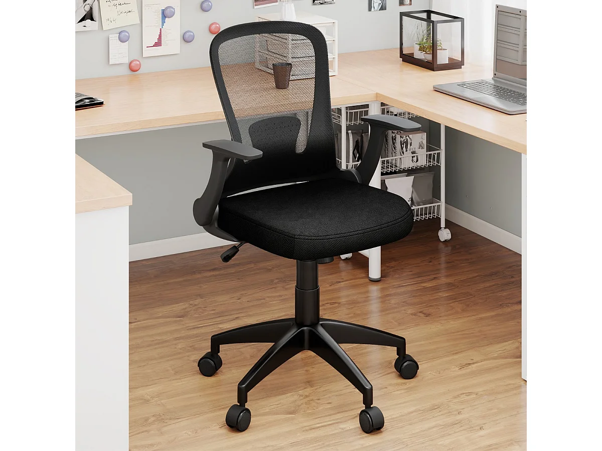 Chaise de Bureau Ergonomique en Maille Chaise Exécutive Réglable en Hauteur avec Dossier Réglable Accoudoirs Relevables et Support Noir