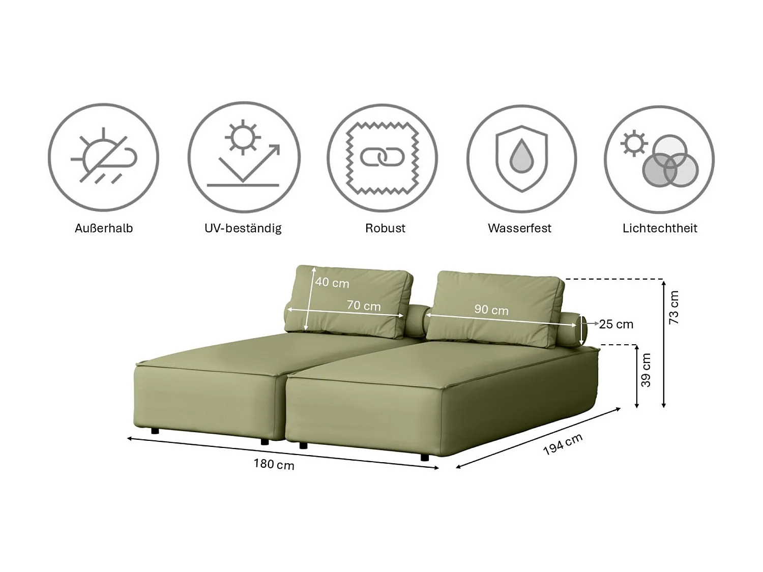 Salon de jardin double transat MALIBU, tissu ODYSSEY, vert clair