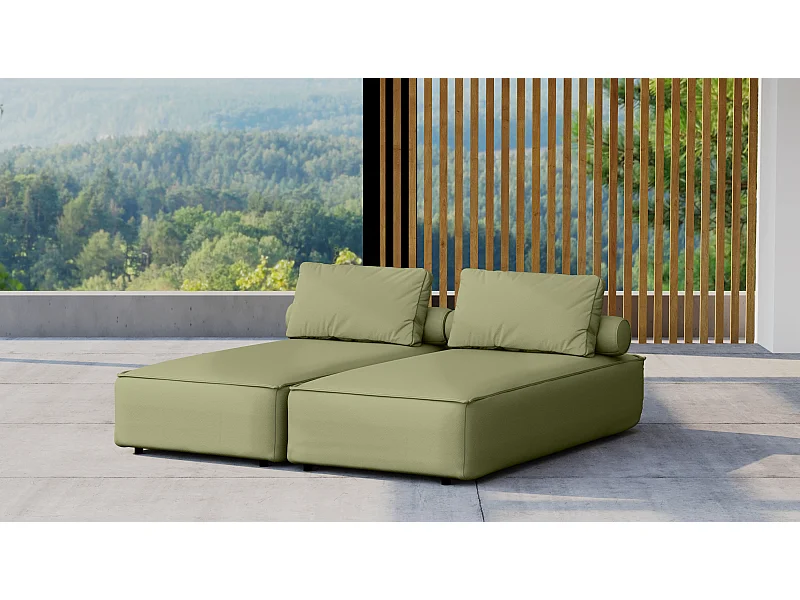 Gartenmöbel Doppelter Liegestuhl MALIBU, Stoff ODYSSEY, Hellgrün