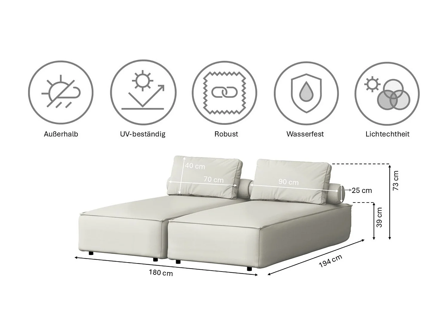 Salon de jardin double transat MALIBU, tissu ODYSSEY, crème