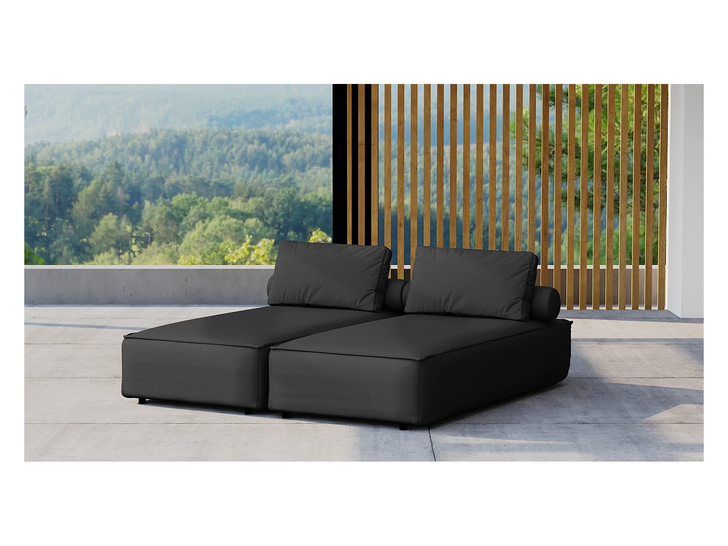 Salon de jardin double transat MALIBU, tissu ODYSSEY, noir