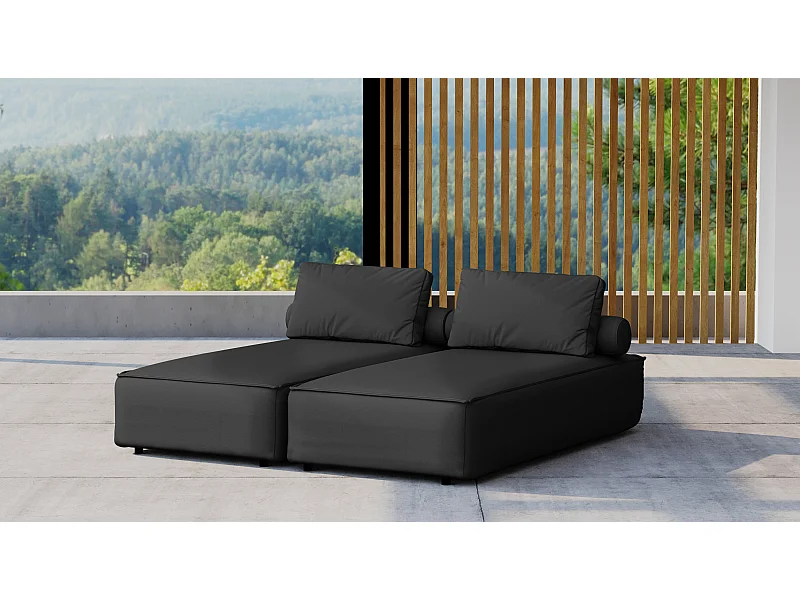 Gartenmöbel Doppelter Liegestuhl MALIBU, Stoff ODYSSEY, Schwarz
