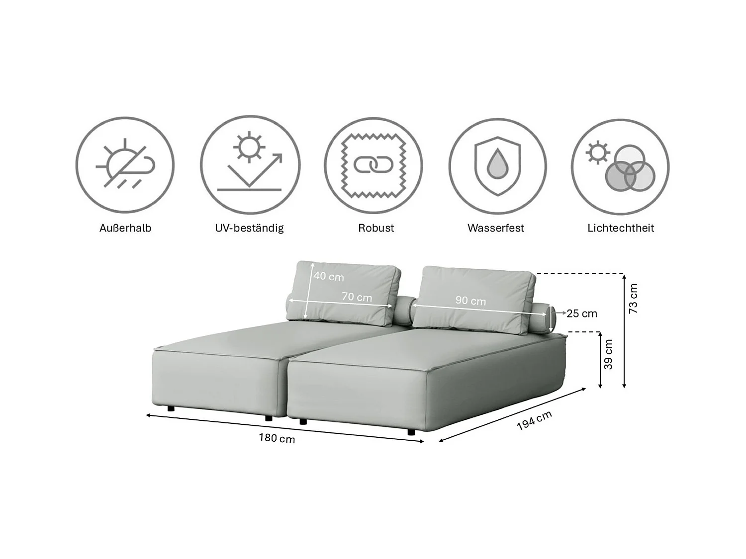 Salon de jardin double transat MALIBU, tissu ODYSSEY, gris clair